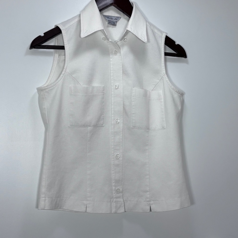 Studio Ivory Sleeveless Button-Down Shirt